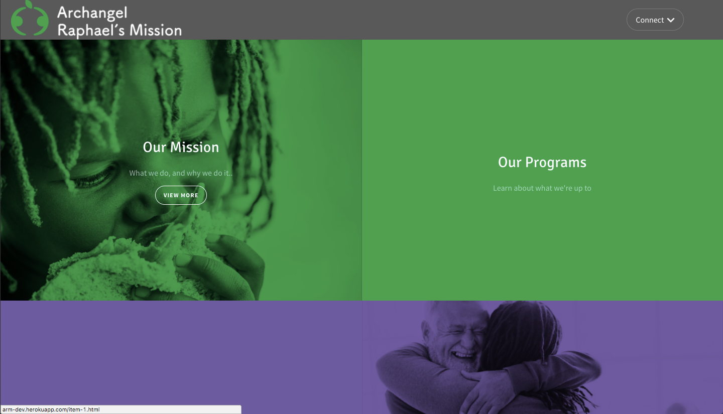 Screenshot of Archangel Raphael's Mission — Site + ops backbone for the 501(c)(3) David co-founded — mobile showers, meals, and hygiene services for the homeless.