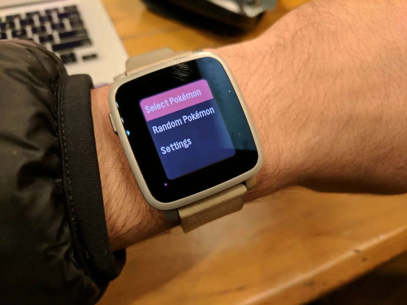 Screenshot of pebbledex — Pokedex for the Pebble smartwatch — every Pokemon, on your wrist.